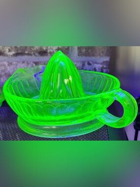 Vintage Uranium Glass Glowing Green Juicer Dish